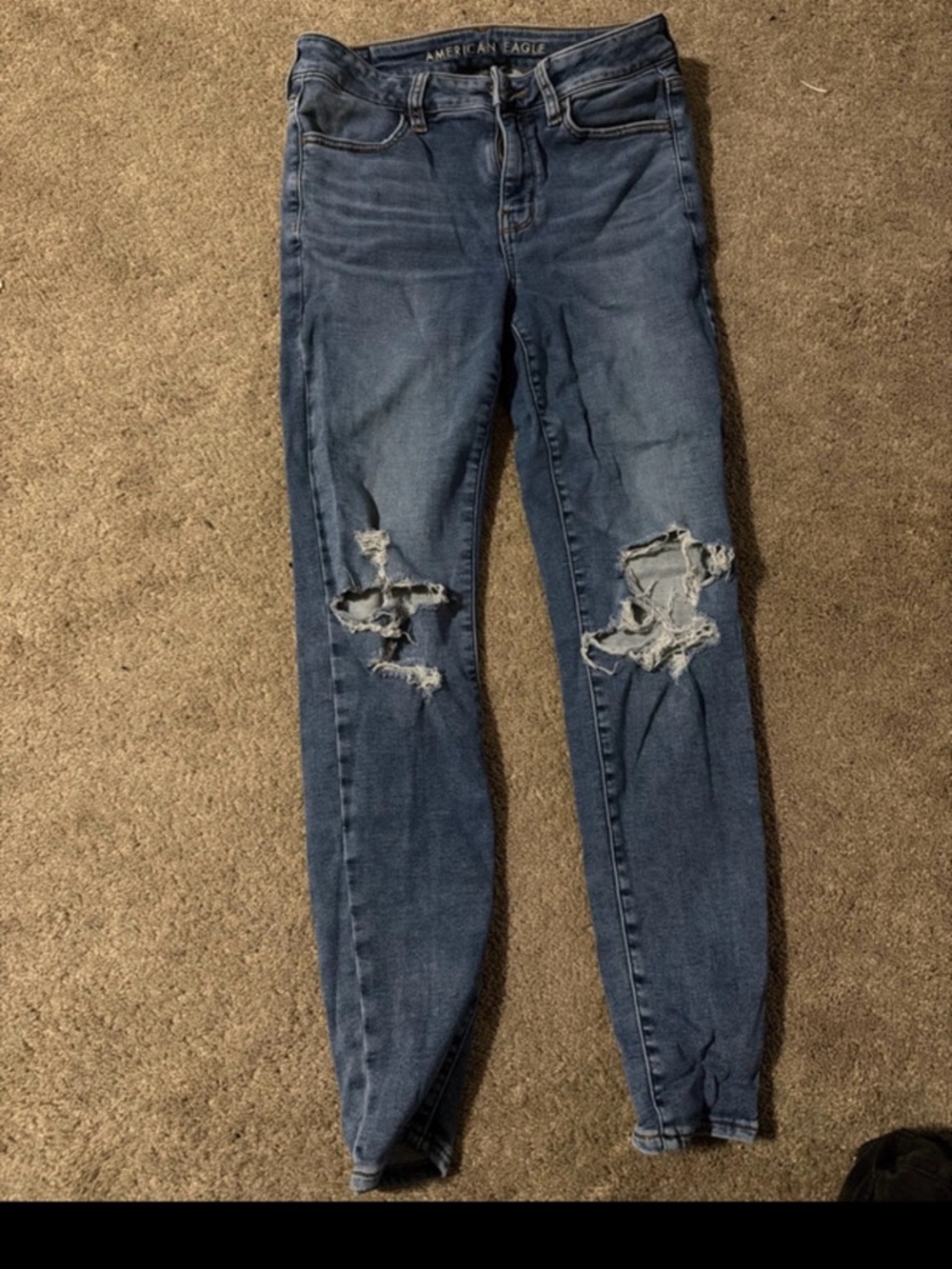 American Eagle Outfitters Dark Blue Distressed Skinny Jeans